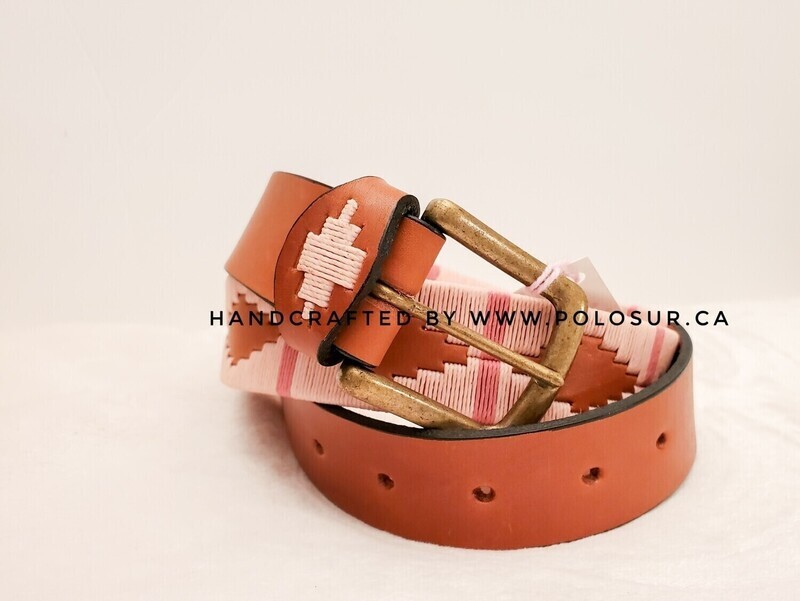 Leather stitched Polo Belt Soft Pink 110CM (40-42&quot;)