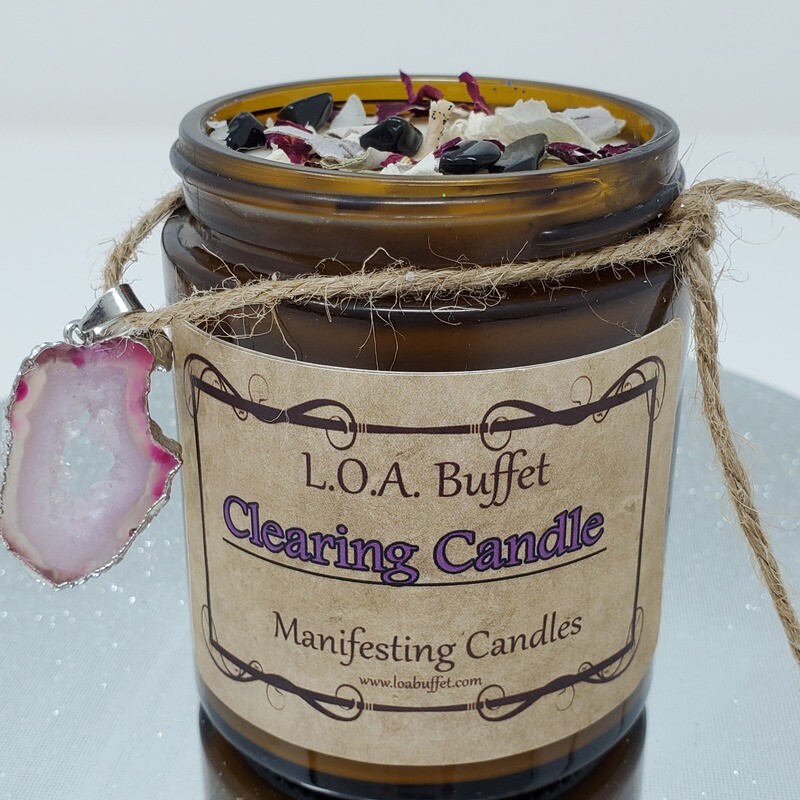 Clearing &amp; Banishing Energy Candle with Agate Charm. Clear Negative Energy from your Home, RV, Car, Boat and anywhere else