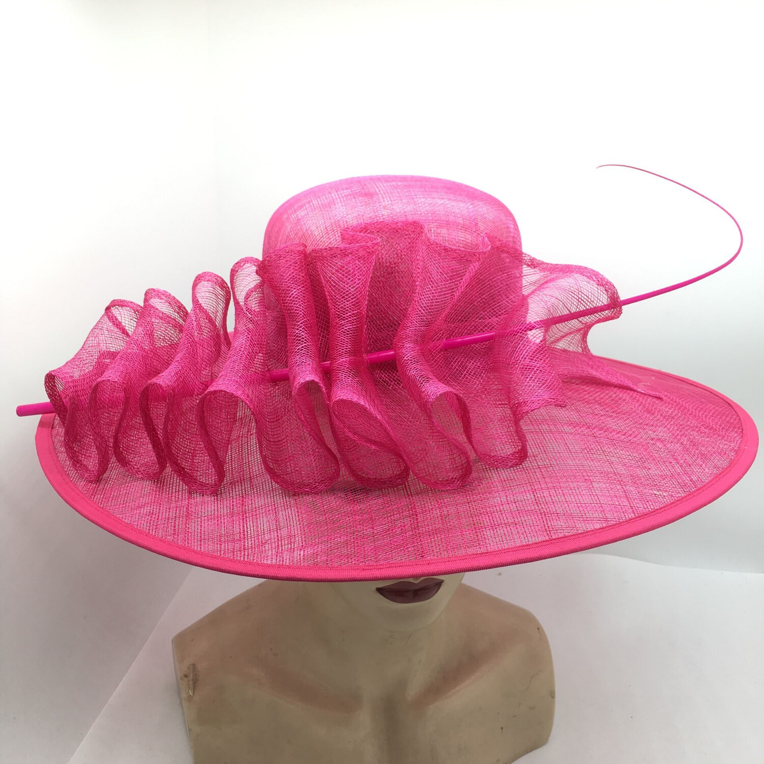 Sinamay Hat with ruffle trim and quil