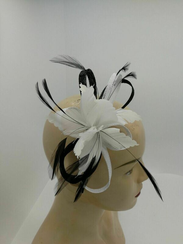 Sinamay & Feather Fascinator On Band