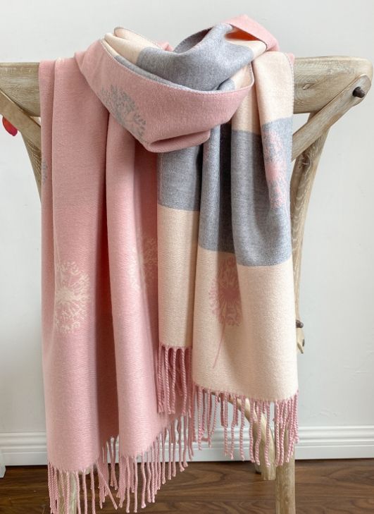 Pink Cream and Grey Shawl