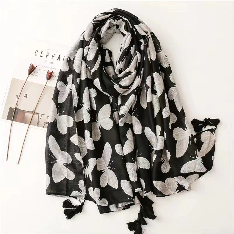 Classic Millinery Butterfly Scarf With Tassles