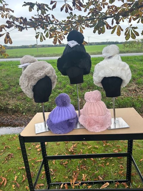 Knit Bobble Hat with Faux Fur Trim