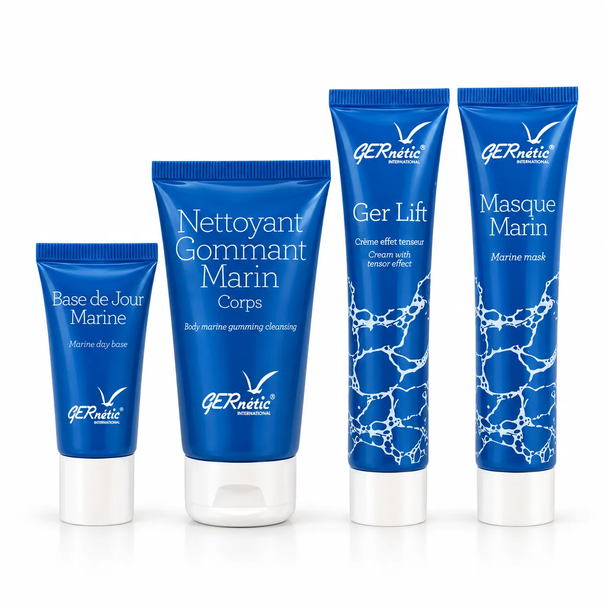 GERNETIC Marine Set | Nettoyant Gommant Marin Corps 50ml, Ger Lift 30ml, Base de Jour Marine 13ml, Masque Marine 30ml