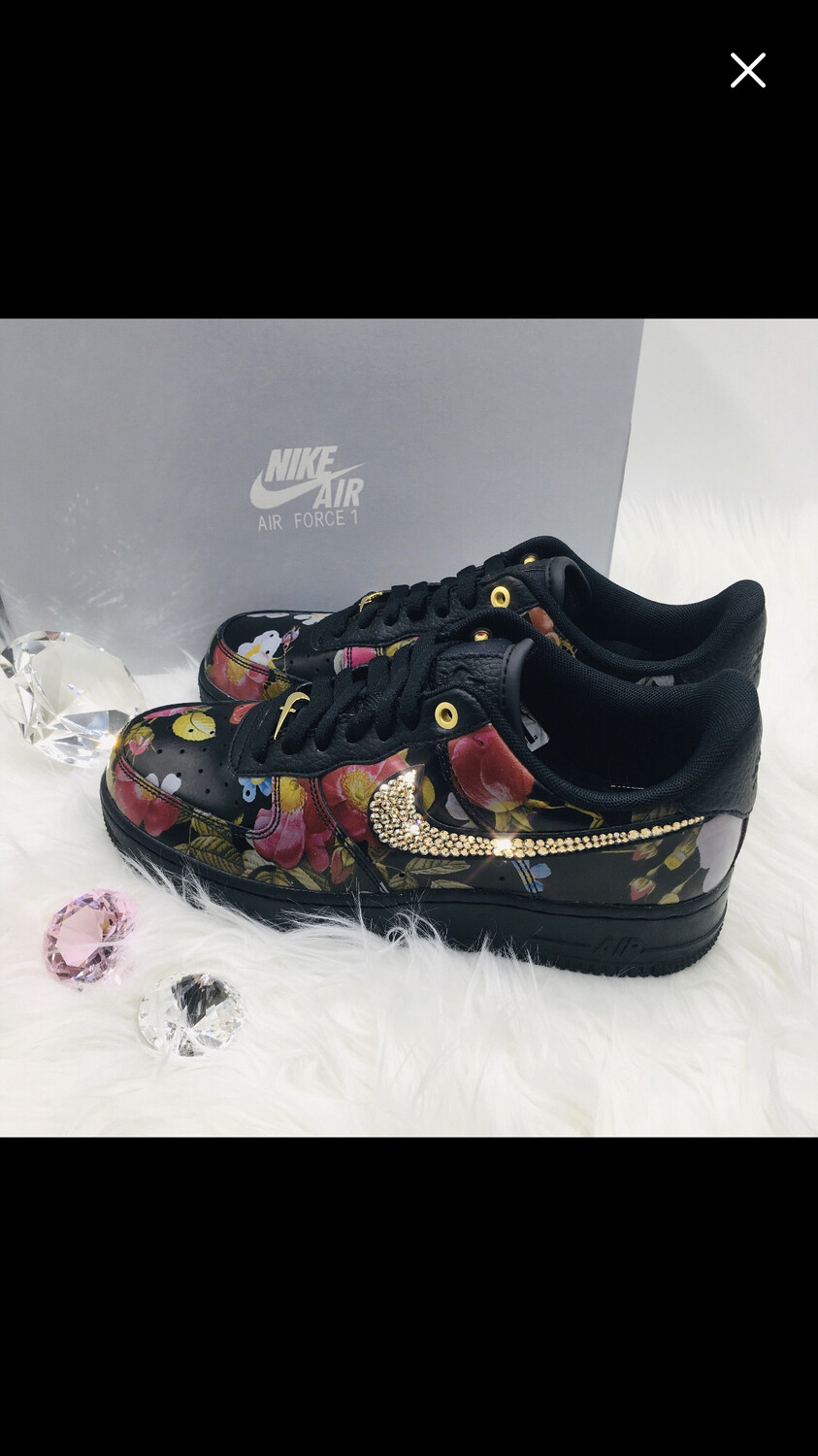 Nike Air Force 1 Floral Gold Blinged Out
