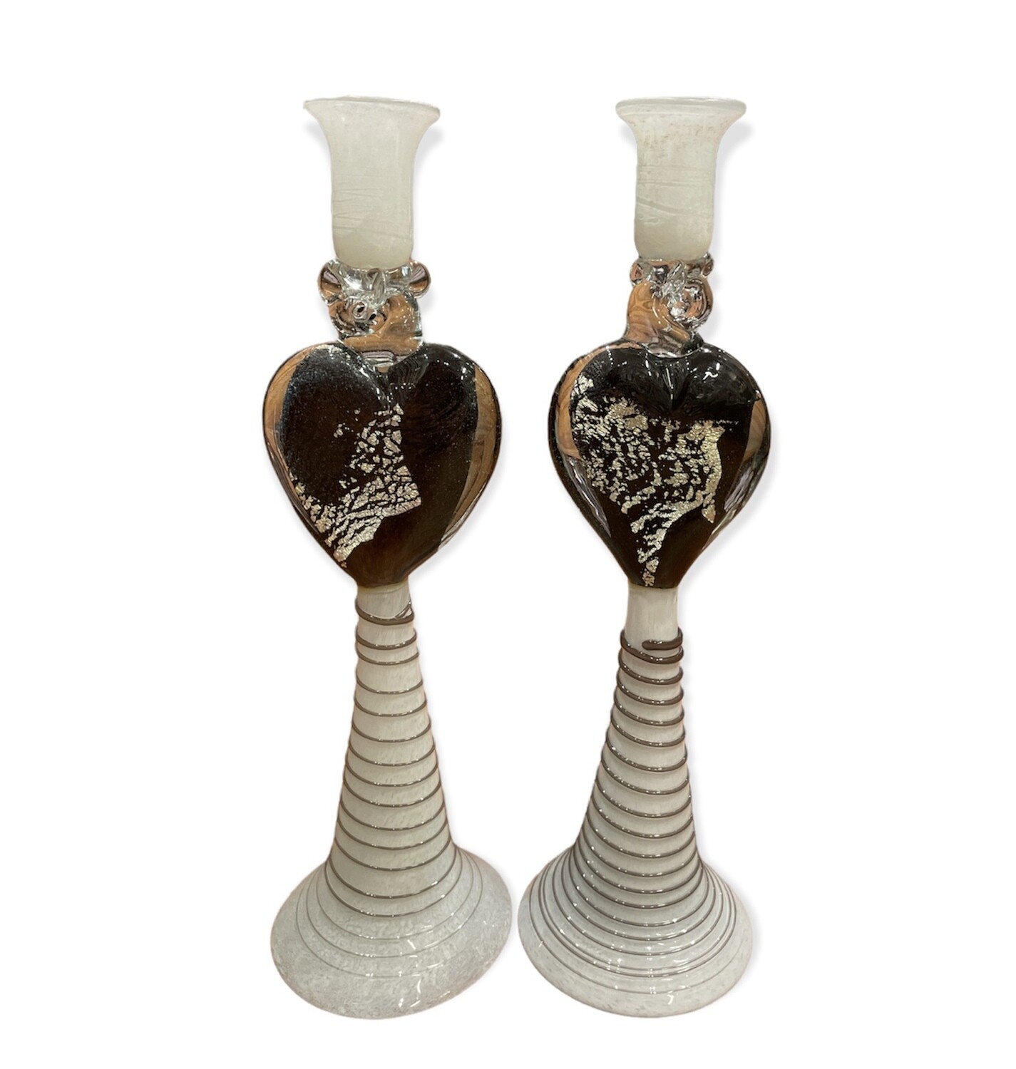 Glass Insatiable Heart Candlestick Holder Pair
