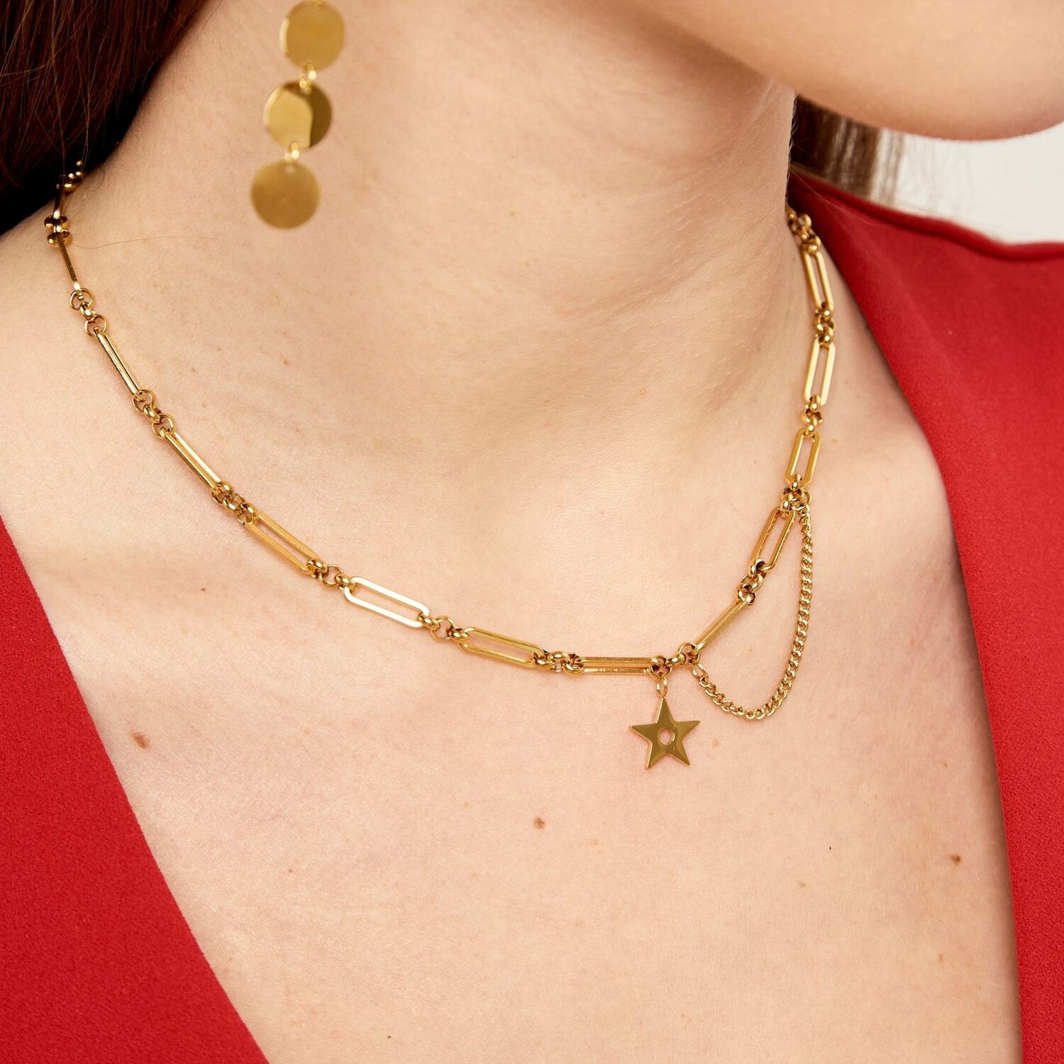 18K GOLD PLATED STAINLESS STEEL &quot;STAR&quot; NECKLACE