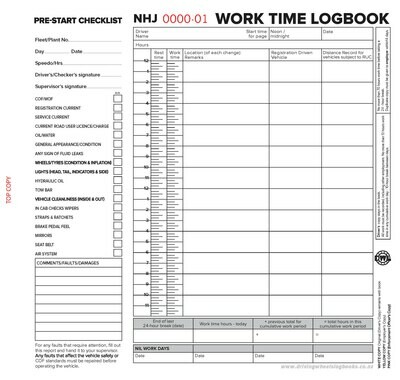 A5 PLUS - Driving Wheels Worktime Logbook (NHJ) -  NZTA Approved