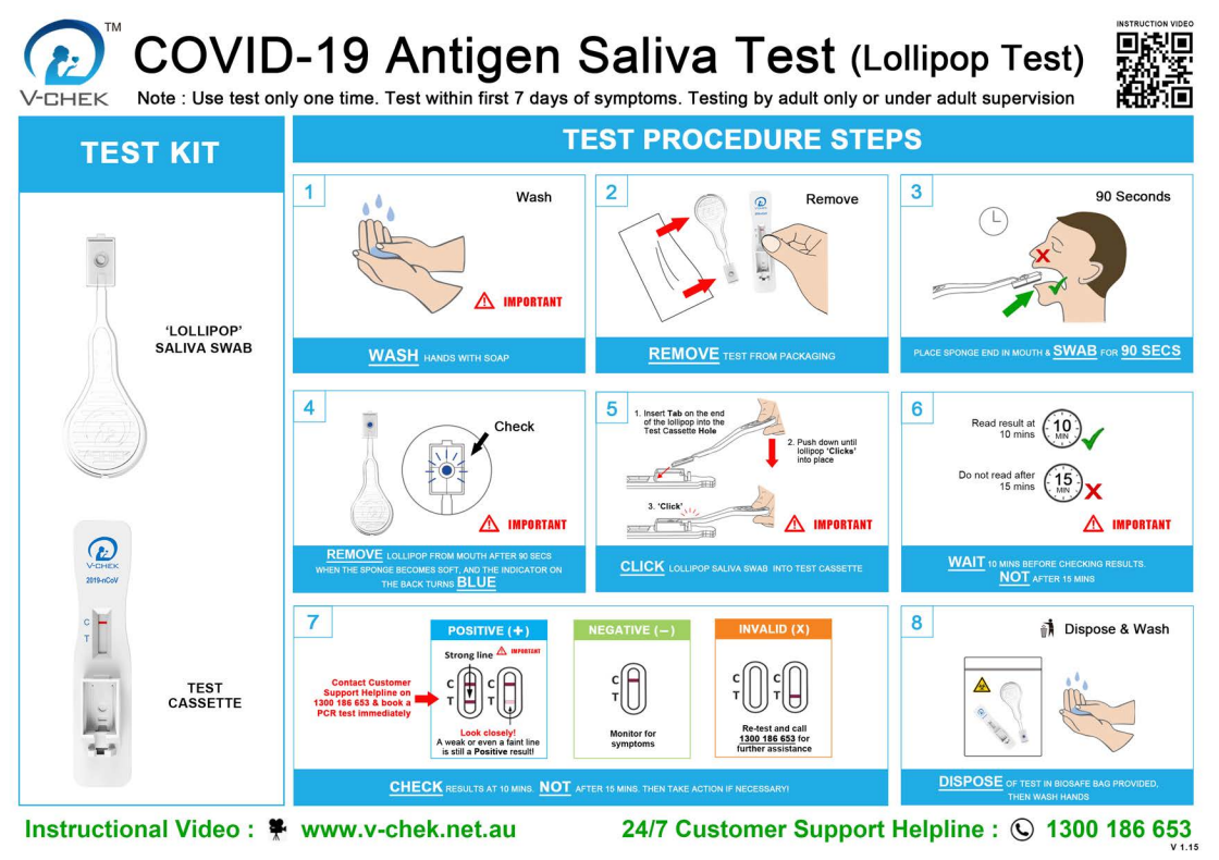 VChek COVID19 Rapid Antigen Test Kit (Saliva Lollipop, 54 OFF