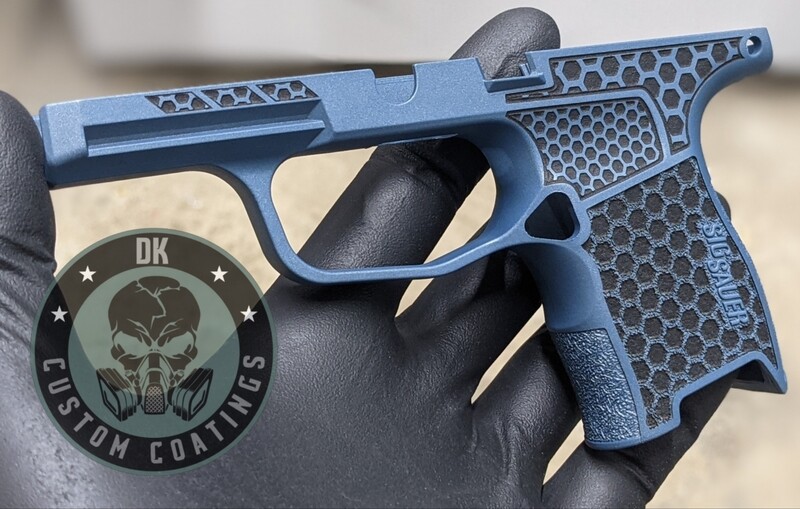 Sig P365 w/Safety Cut Out Grip Module with Ti-Blue Cerakote and Hexagon Stippling