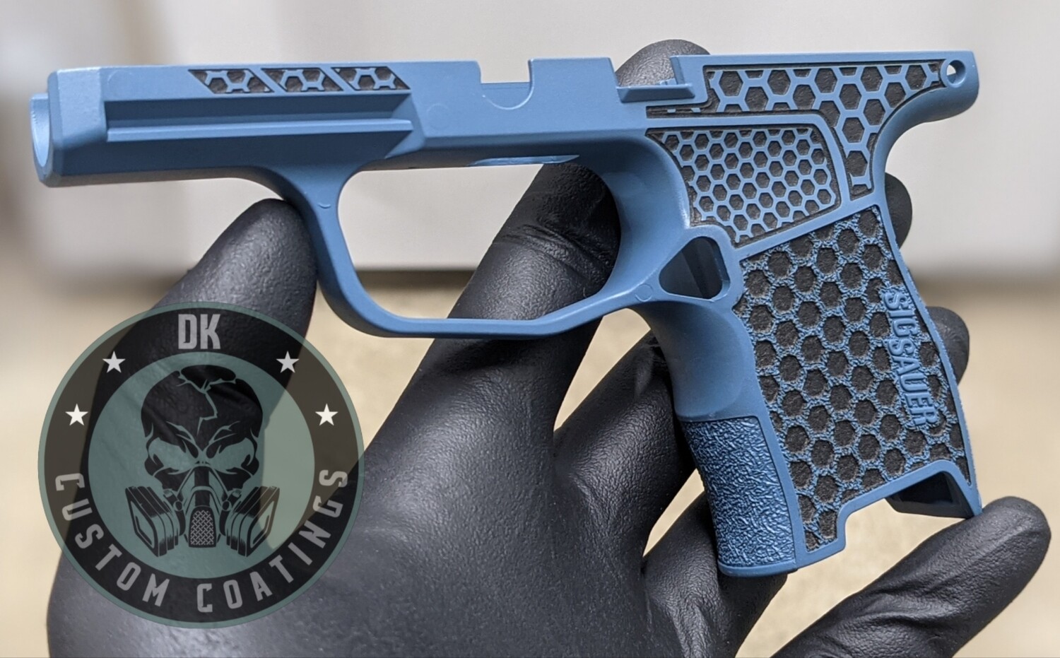 Sig P365 Grip Module with Jesse James Blue Cerakote and Hexagon Stippling