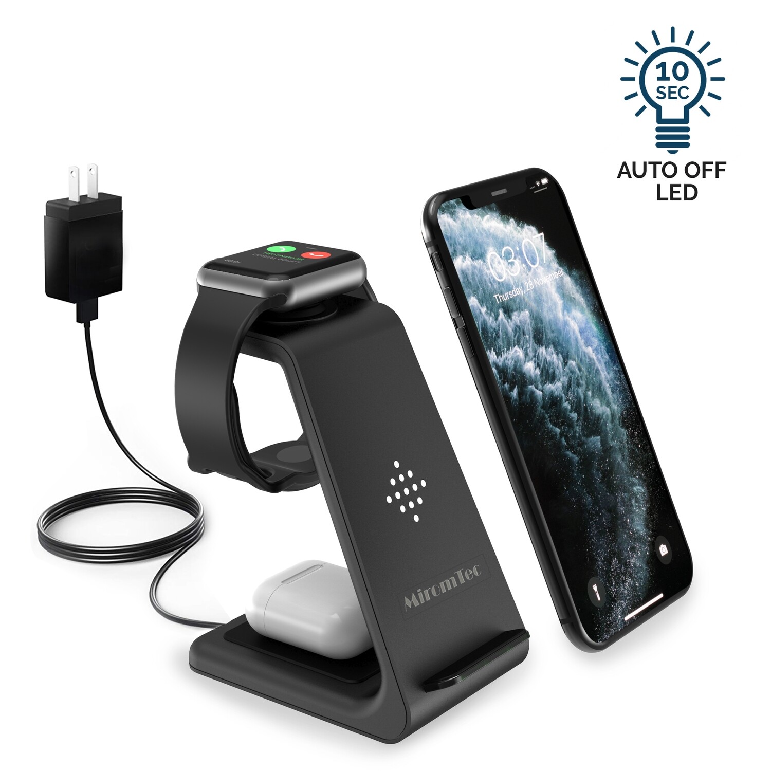 3 in 1 Wireless Charging Station – Fast Qi Certified Charger Dock for iWatch Series 6,5,4,3,2, AirPods Pro, iPhone 12 11 Pro Max Xs X Xr 8 (with QC 3.0 Adapter)