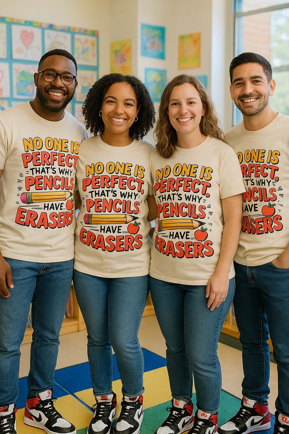 No One Is Perfect Pencil Eraser Teacher Crewneck