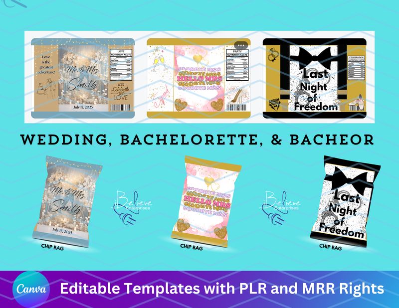Editable Wedding, Bachelorette, Bachelor Chip Bag Bundle Template (CANVA)