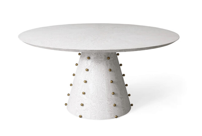 SPOOL DINING TABLE-WHITE BURL