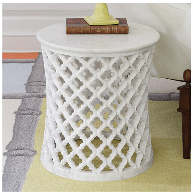 WHITE MARBLE ARABESQUE SIDE TABLE