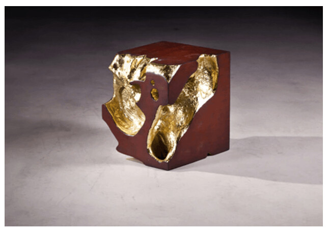 GOLD LEAF/WOOD ORGANIC CUBE
