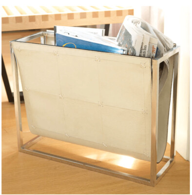 MAGAZINE RACK BEIGE LEATHER