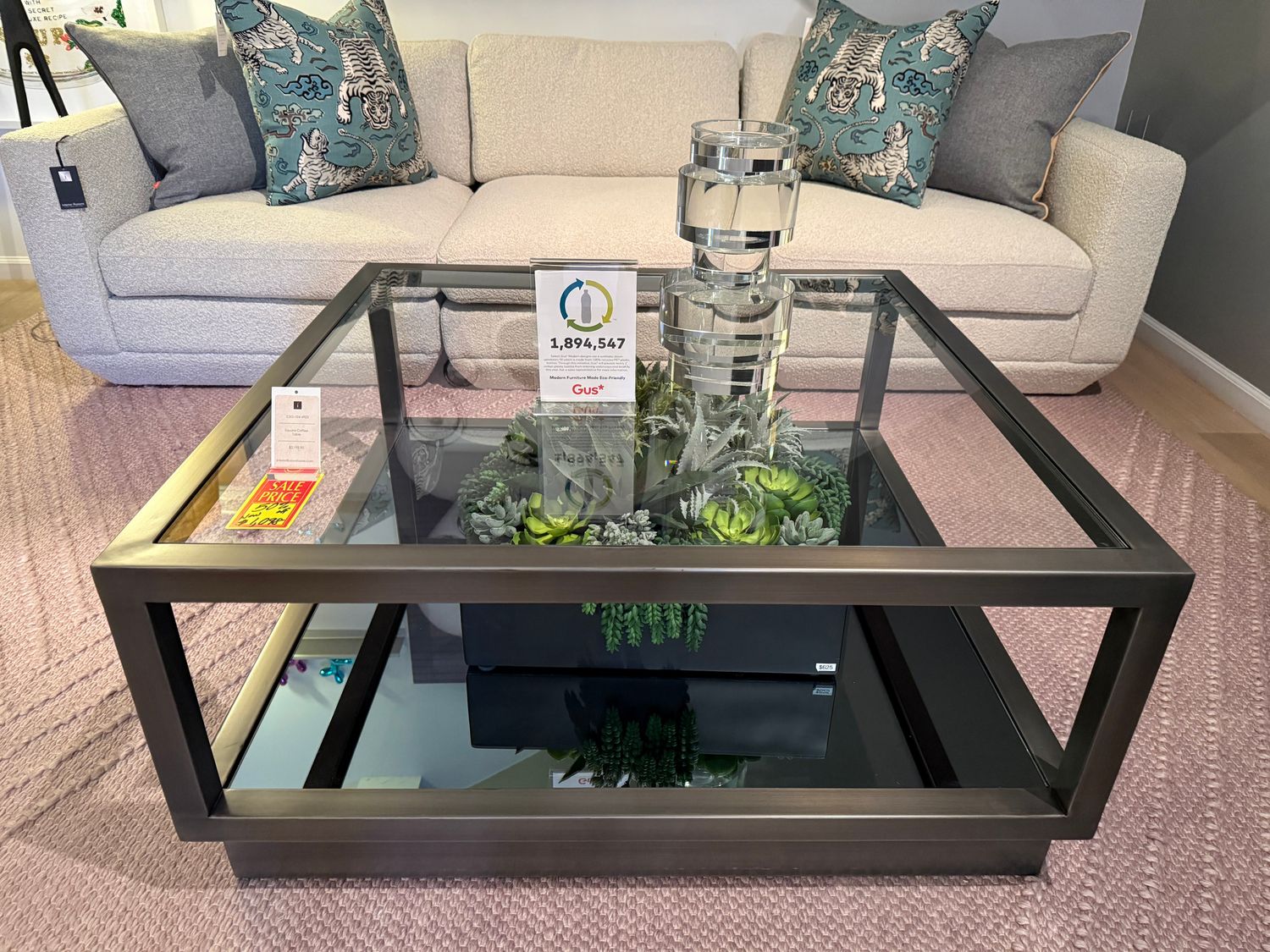 BRASS FRAME AND GLASS COFFEE TABLE