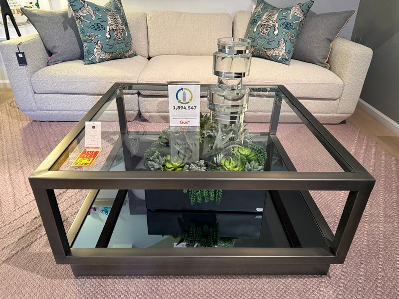 BRASS FRAME AND GLASS COFFEE TABLE
