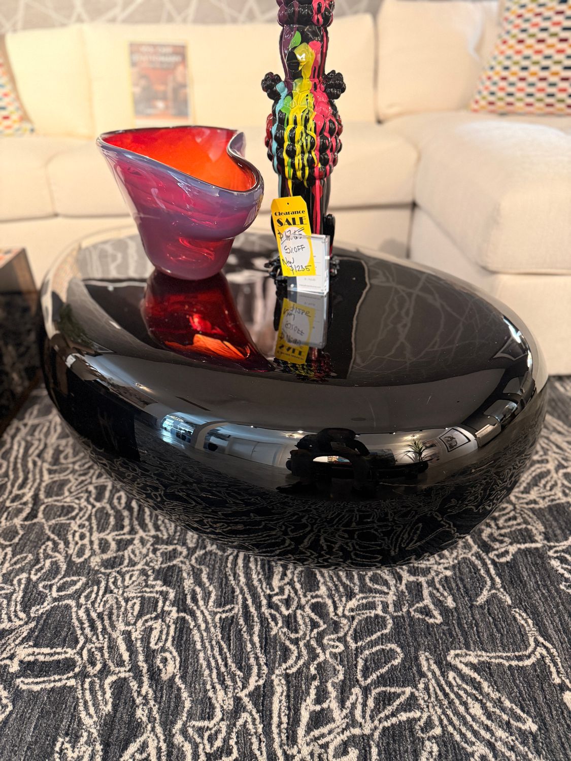 BLACK LACQUER RIVERSTONE COFFEE TABLE