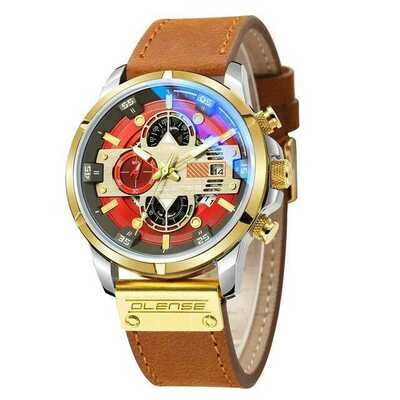 OLENSE Fashion Mens Watches Top Brand Luxury Military Quartz Watch Leather Waterproof Sport Chronograph Wristwatch