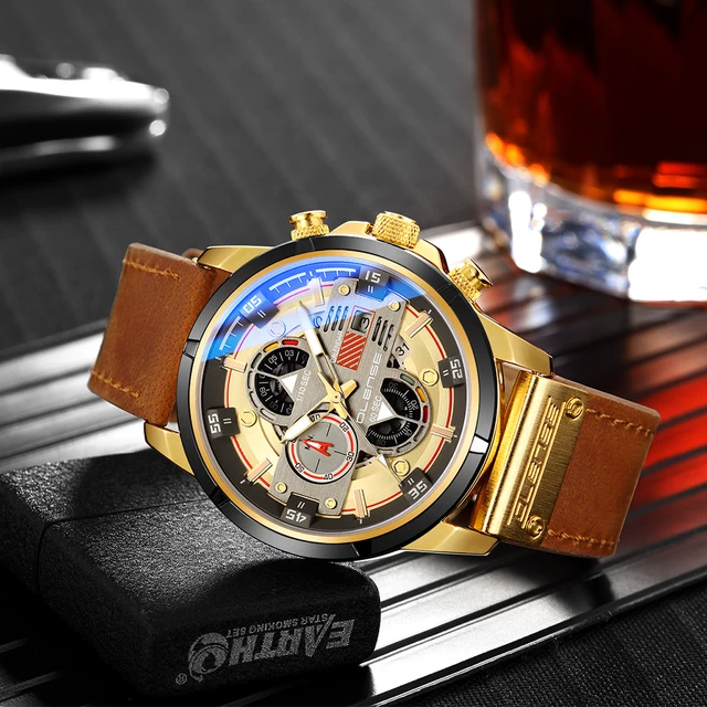 OLENSE Fashion Mens Watches Top Brand Luxury Military Quartz Watch Leather Waterproof Sport Chronograph Wristwatch