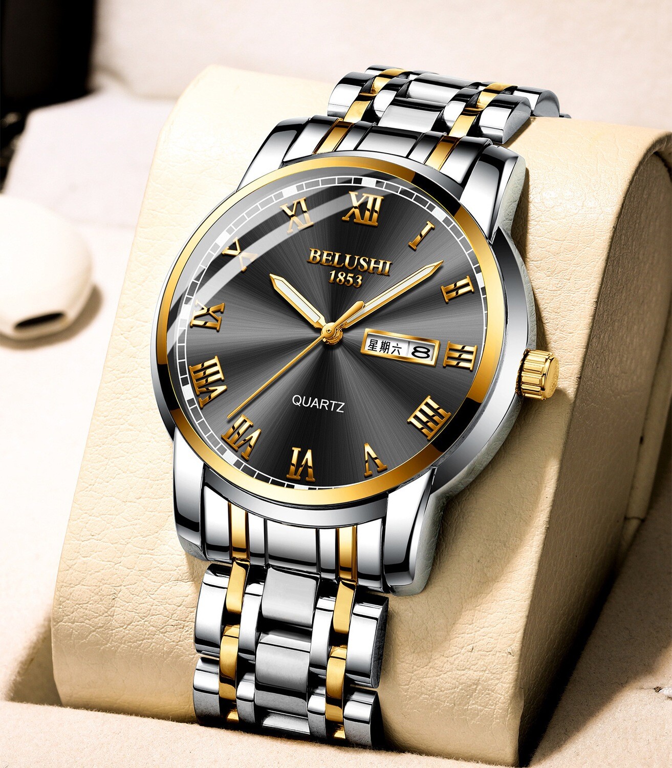 Belushi Man&#39;s stainless steel watch waterproof quartz movement