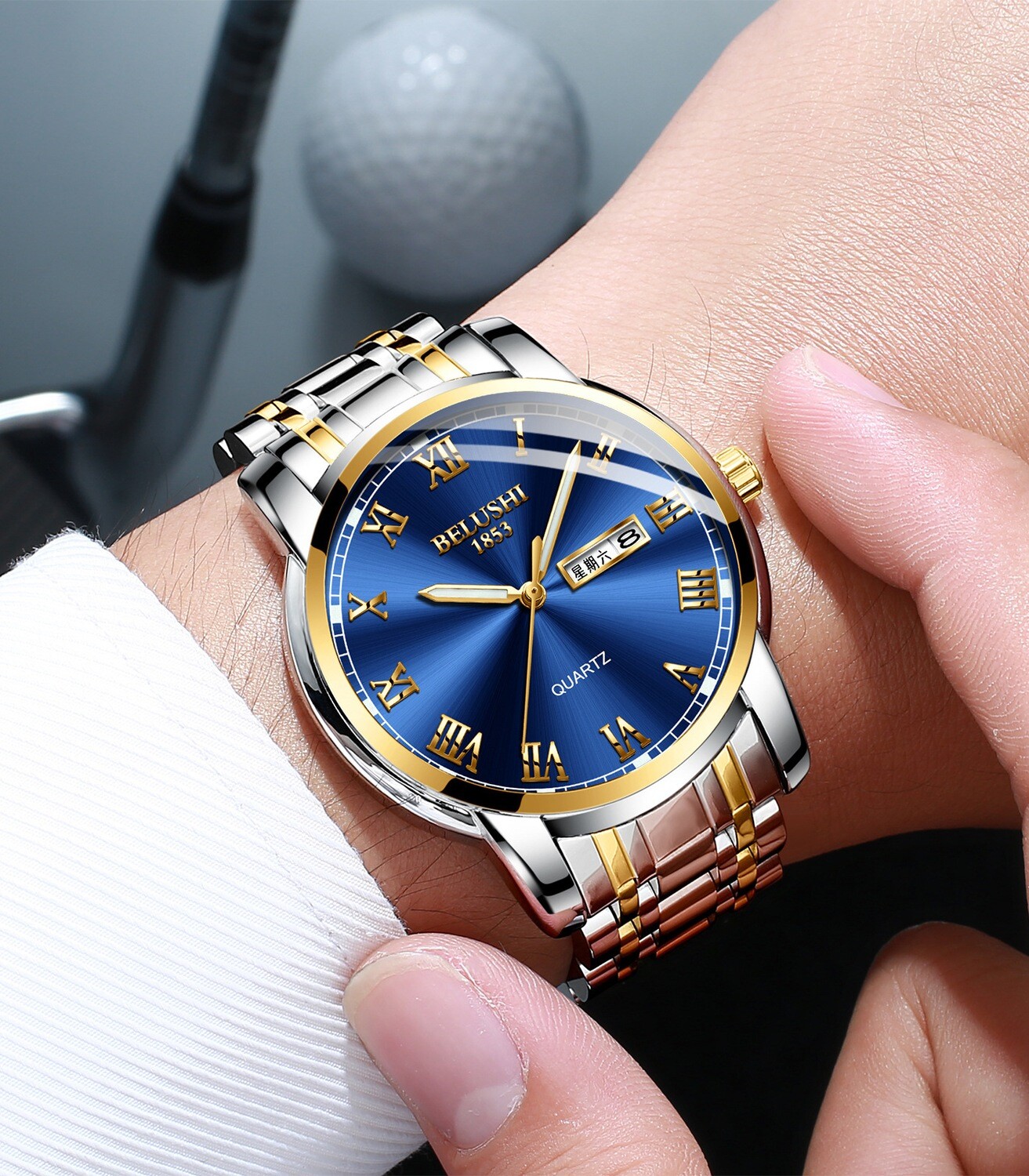 Belushi Man&#39;s stainless steel watch waterproof quartz movement
