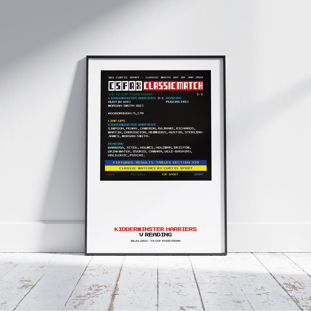 A4 POSTER - 'Ceefax Classic Matches Series' - Kidderminster Harriers v Reading - 08/01/22