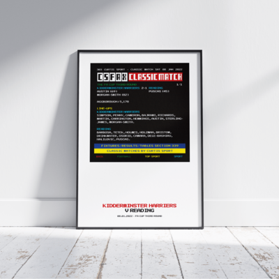 A4 POSTER - 'Ceefax Classic Matches Series' - Kidderminster Harriers v Reading - 08/01/22