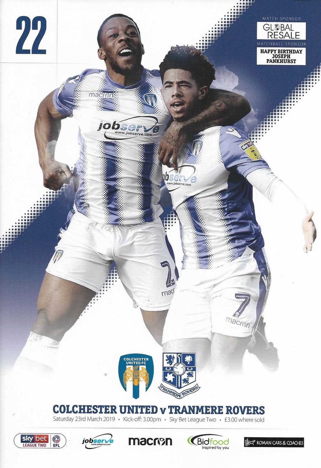 Colchester United v Tranmere Rovers - 23/03/19