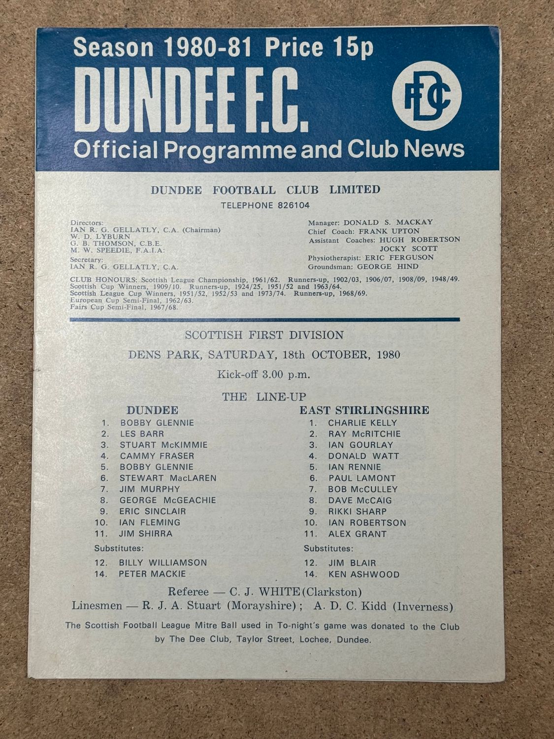 Dundee v East Stirlingshire - 18/10/80