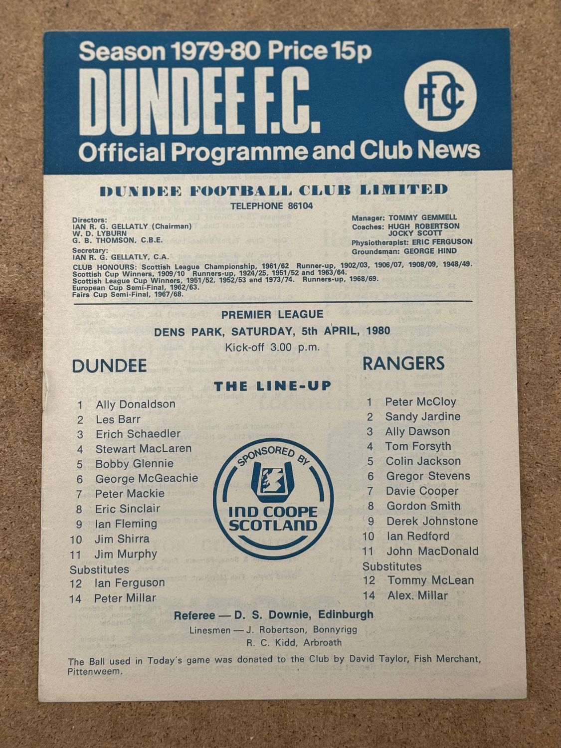 Dundee v Rangers - 5/4/80