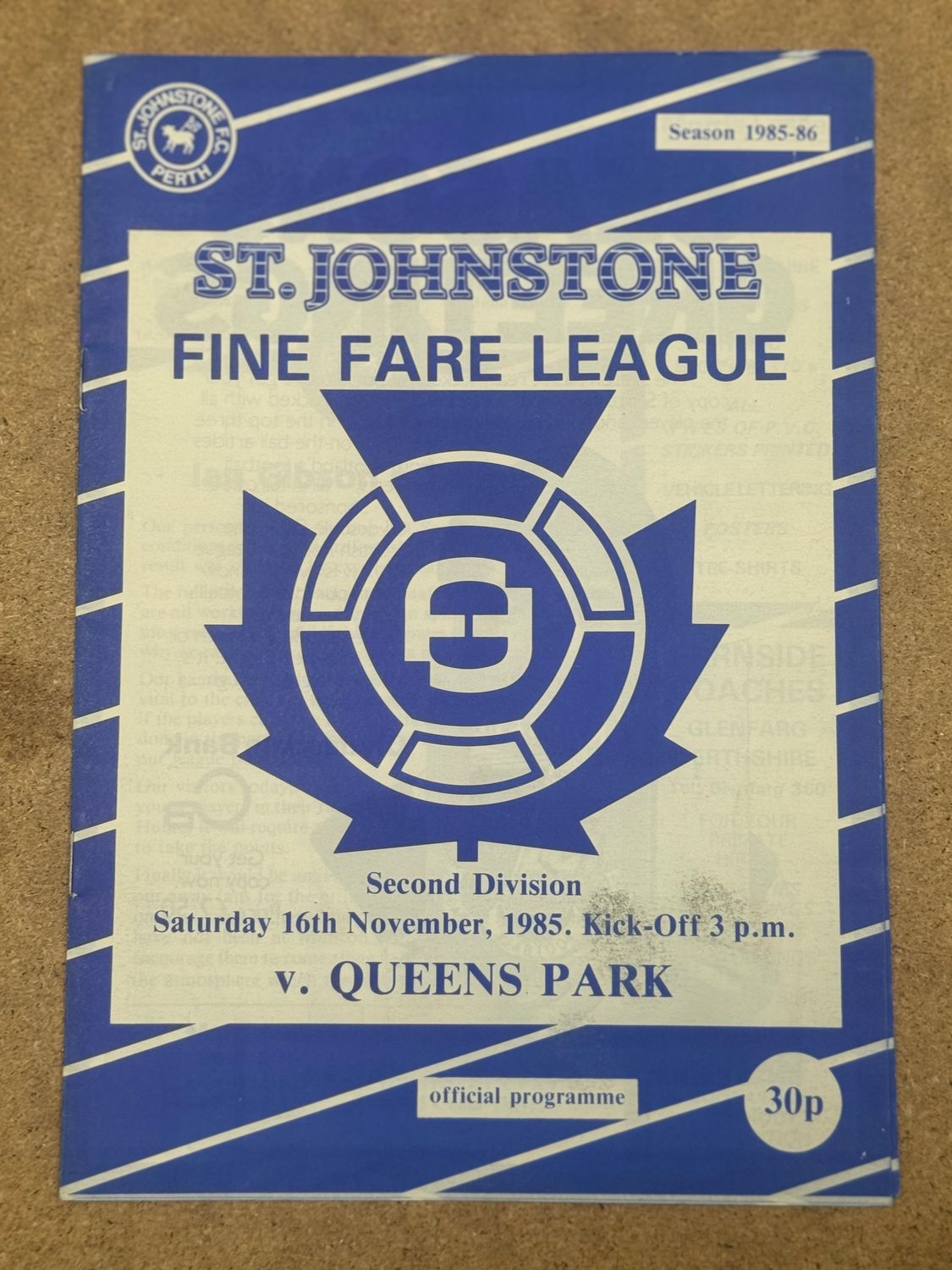 St Johnstone v Queens Park - 16/11/85