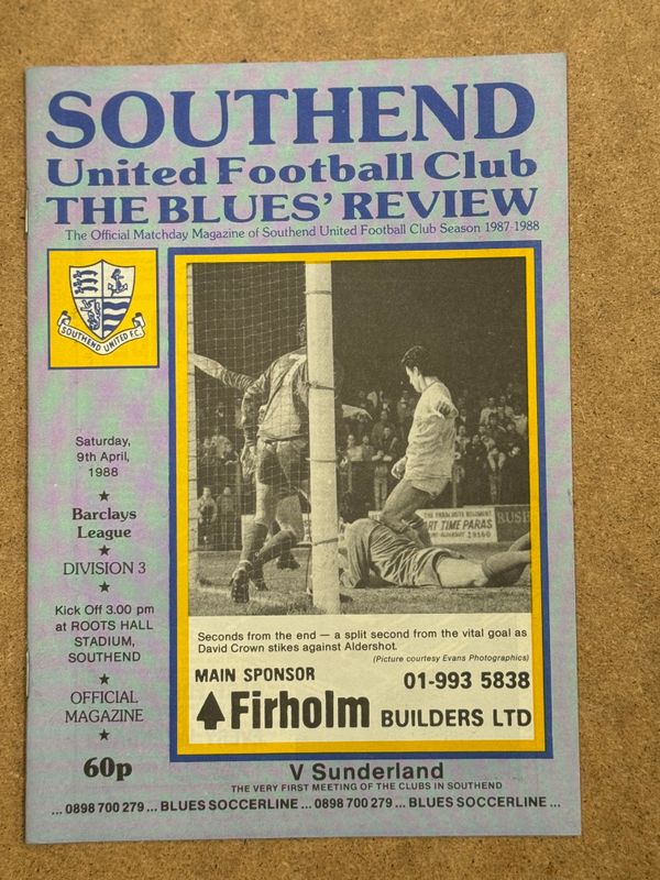 Southend United v Sunderland  - 9/4/88