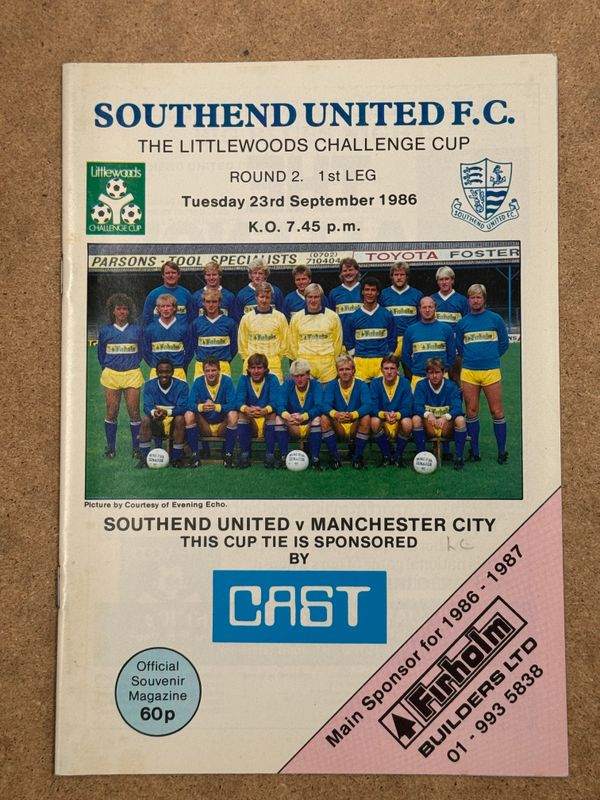 Southend United v Manchester City  - 23/9/86