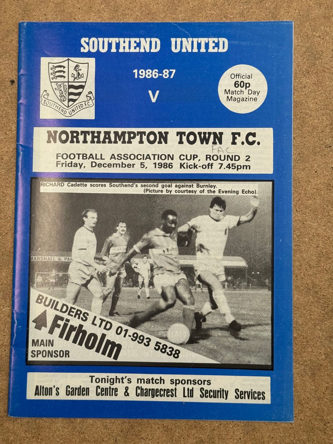 Southend United v Northampton Town  - 5/12/86