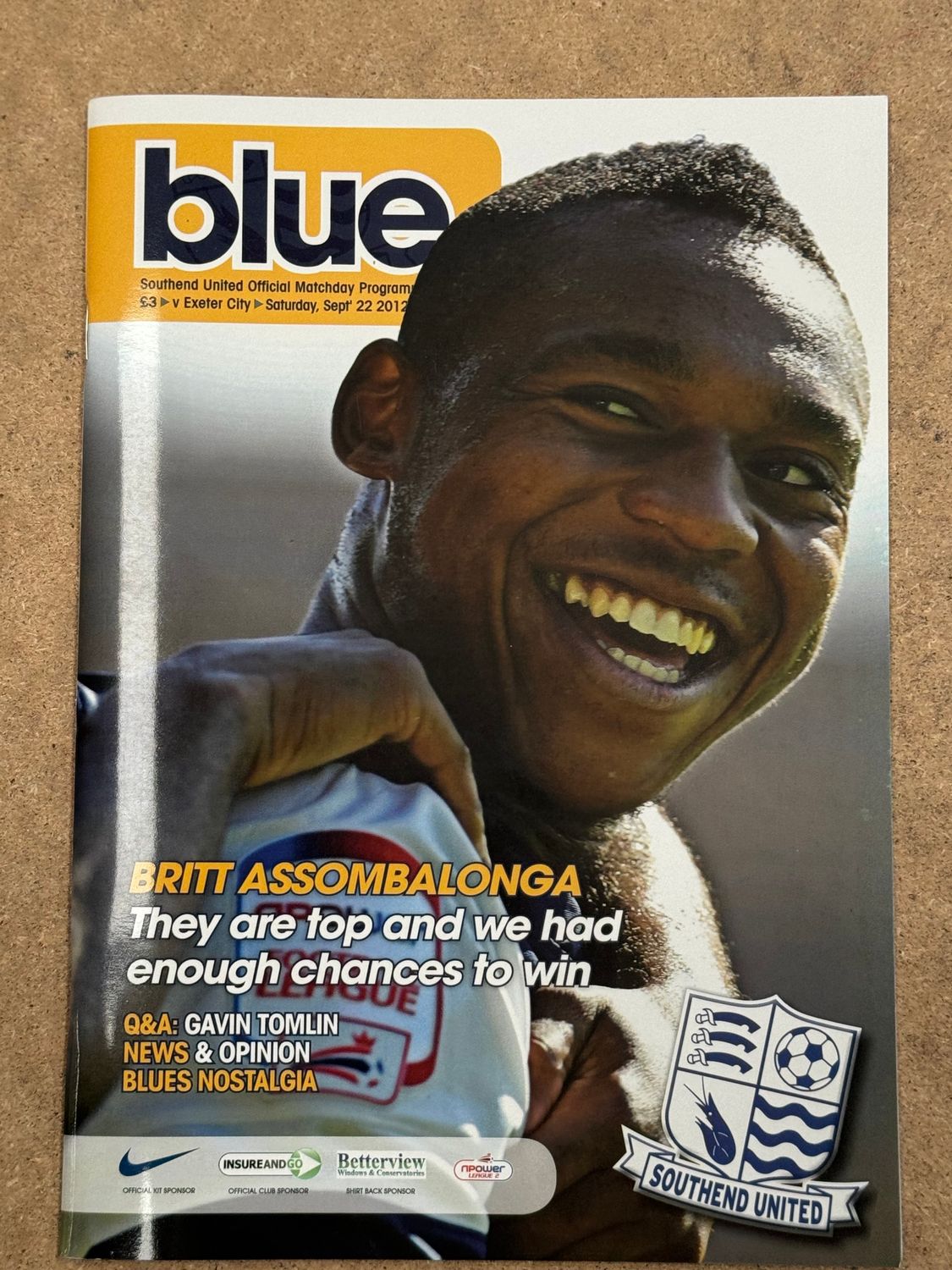 Southend United v  Exeter City - 22/9/12