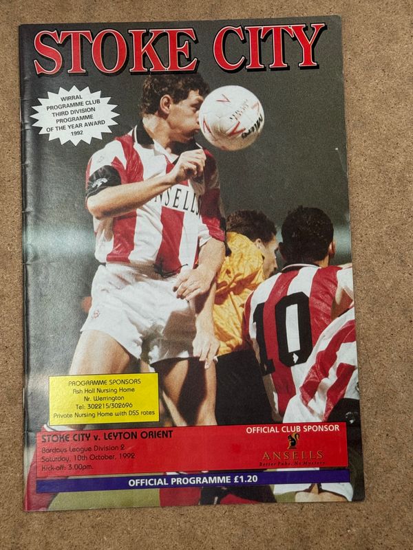 Stoke City v  Leyton Orient - 10/10/92