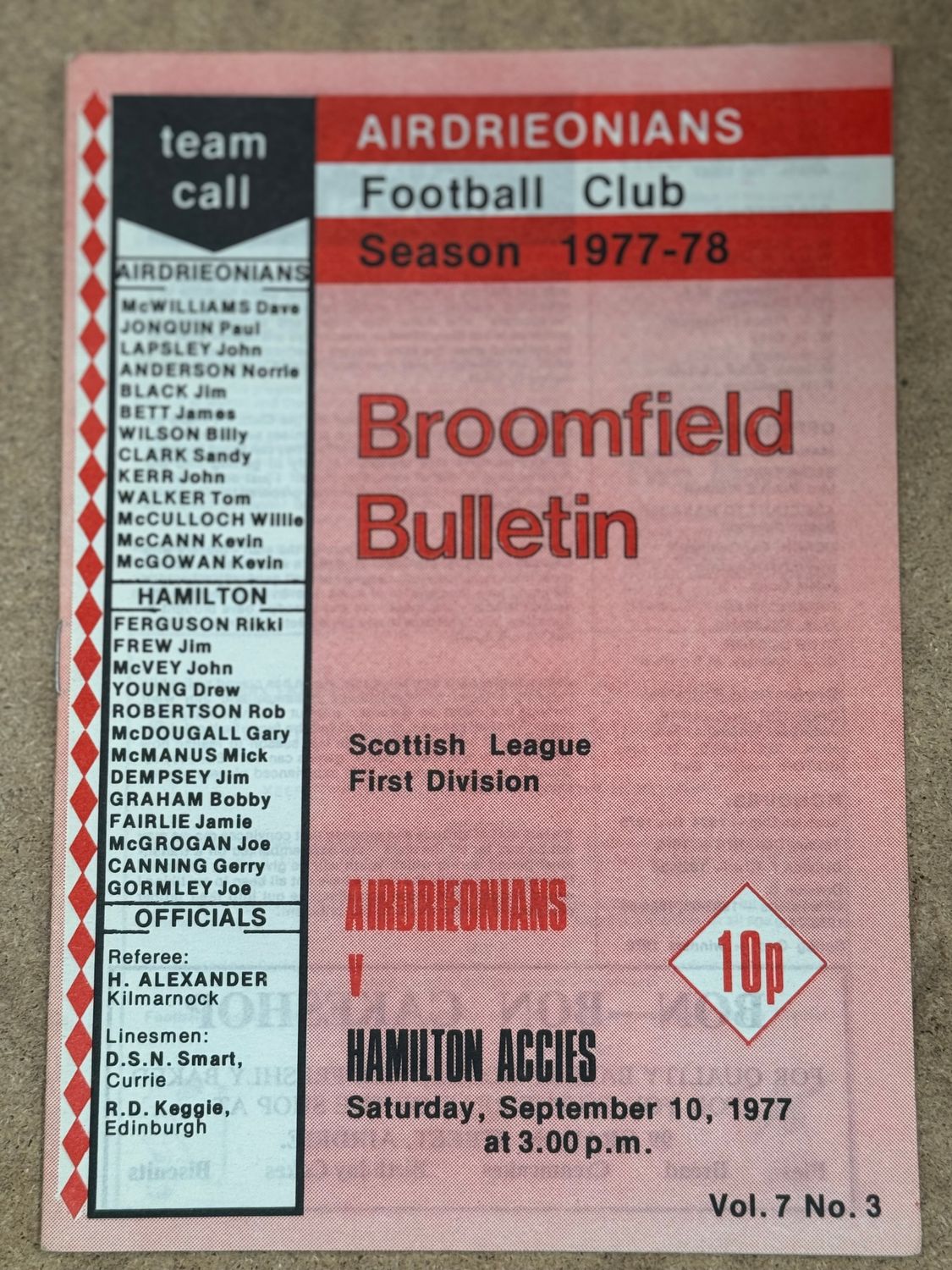 Airdrie v  Hamilton - 10/9/77