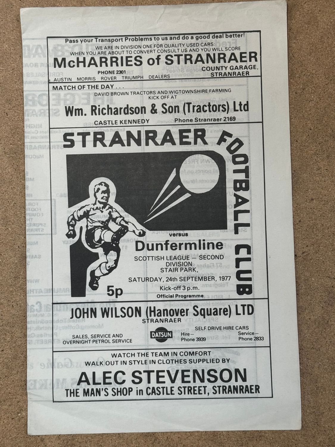 Stranraer v Dunfermline - 24/8/77