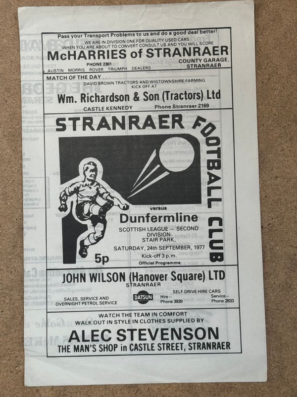 Stranraer v Dunfermline - 24/8/77