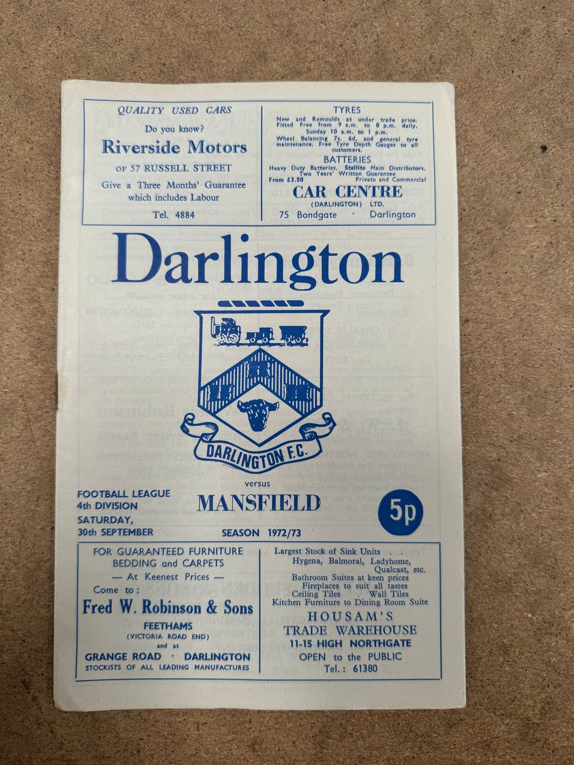 Darlington v Mansfield Town - 30/9/72