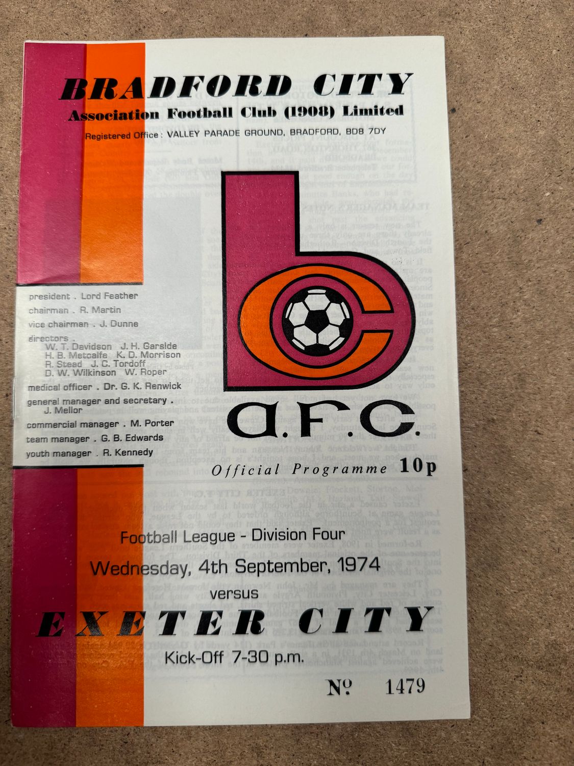 Bradford City v Exeter City - 4/9/74