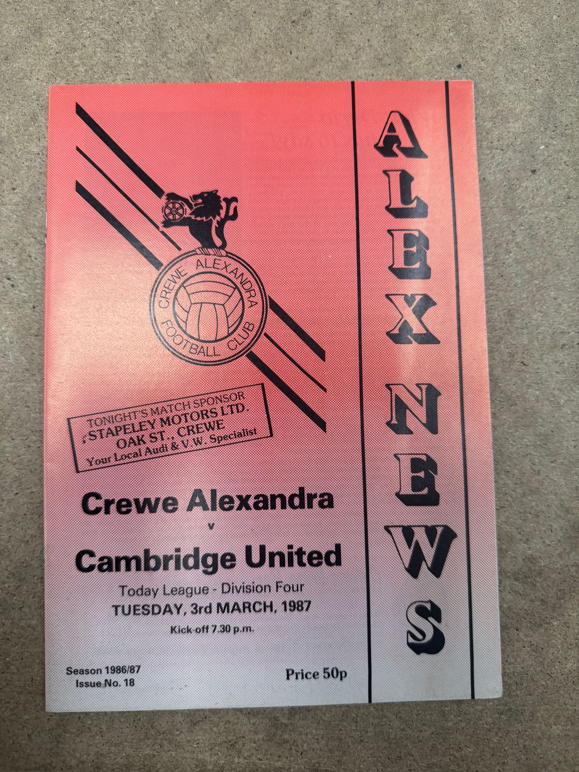 Crewe Alexandra v Cambridge United - 3/3/87