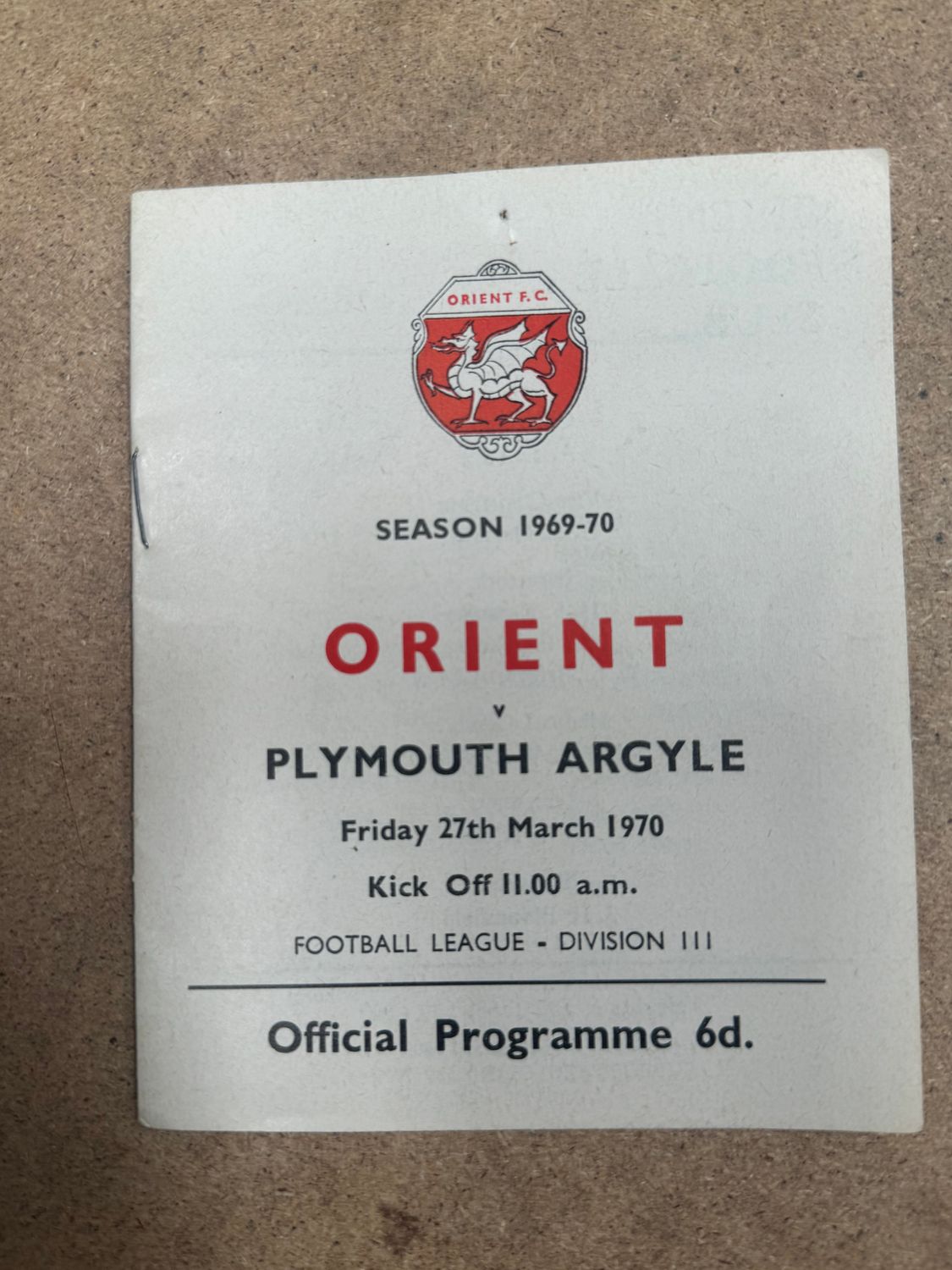 Leyton Orient v Plymouth Argyle - 27/3/70