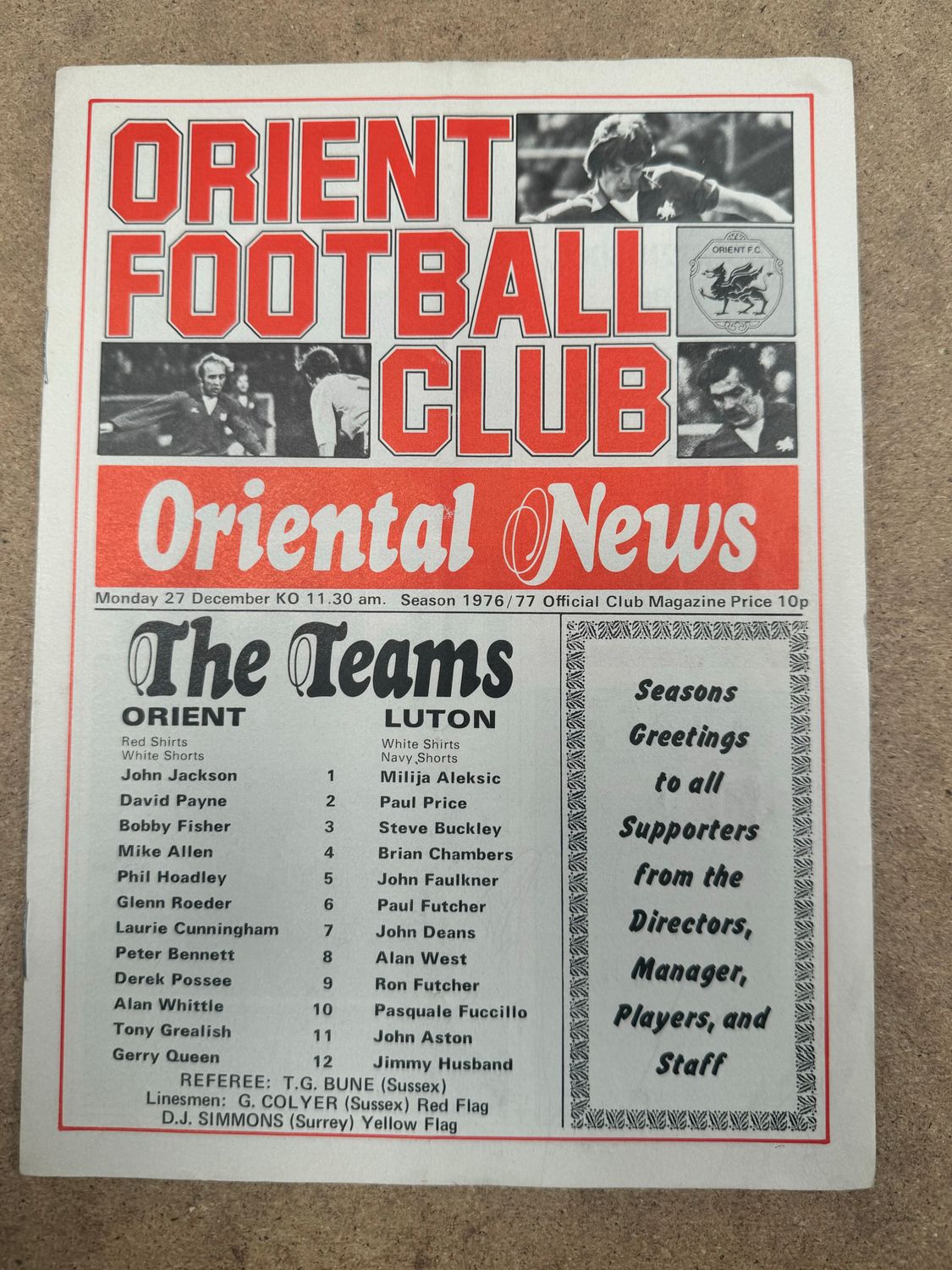 Leyton Orient v Luton Town - 27/12/76