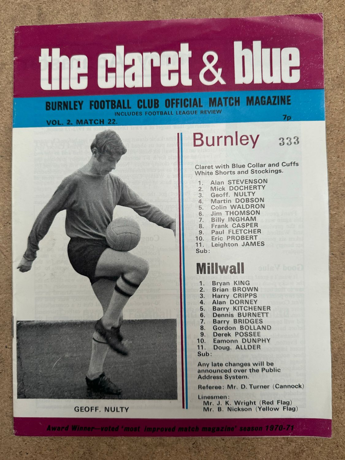Burnley v Millwall - 22/4/71