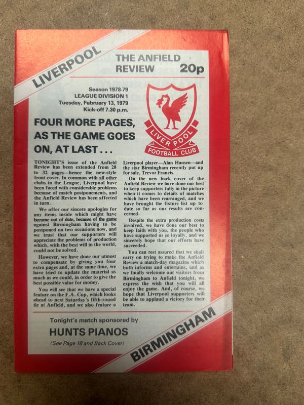 Liverpool v Birmingham City - 13/2/79